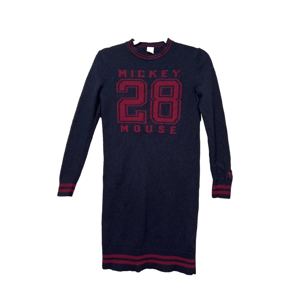 DISNEY X UNIQLO Sweater Dress Women's Small Blue Wool Blend Mickey Mouse Varsity